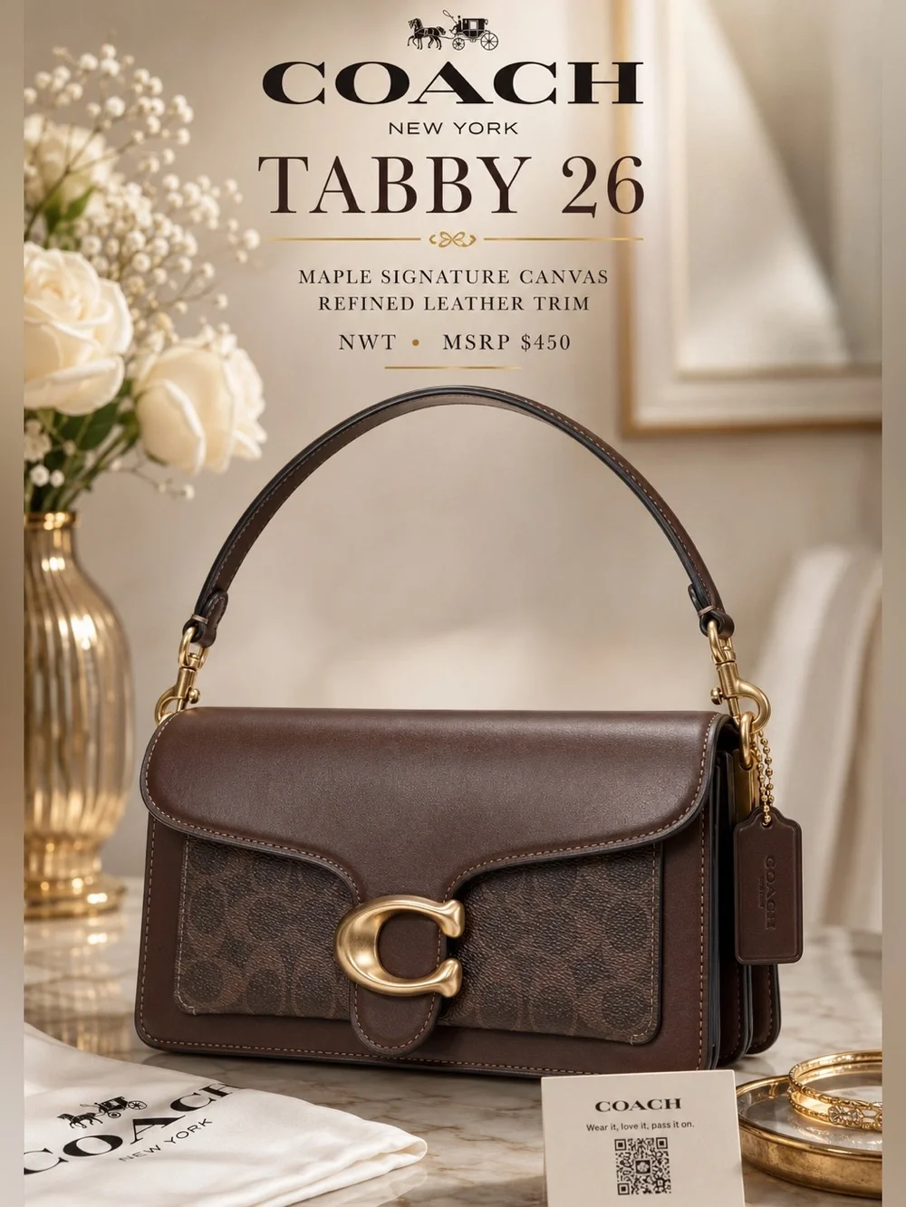 Coach Tabby 26 Shoulder Bag Maple Signature Canvas & Refined Leather NWT